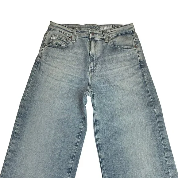 AG Saige Wide Leg Crop High Rise Fit Jeans Womens 27 Blue Raw Hem - Picture 3 of 12